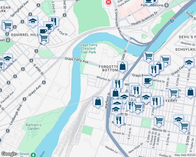 map of restaurants, bars, coffee shops, grocery stores, and more near in Philadelphia