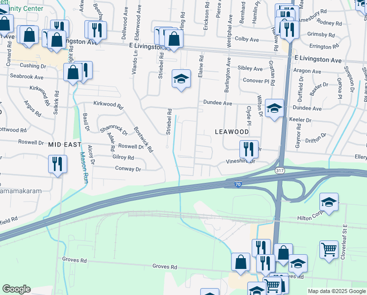map of restaurants, bars, coffee shops, grocery stores, and more near 1704 Carstare Drive in Columbus