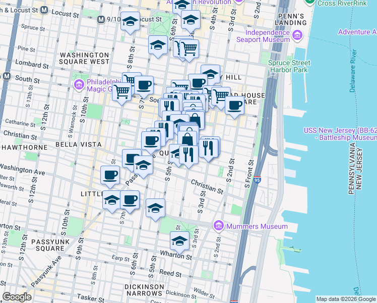 map of restaurants, bars, coffee shops, grocery stores, and more near in Philadelphia