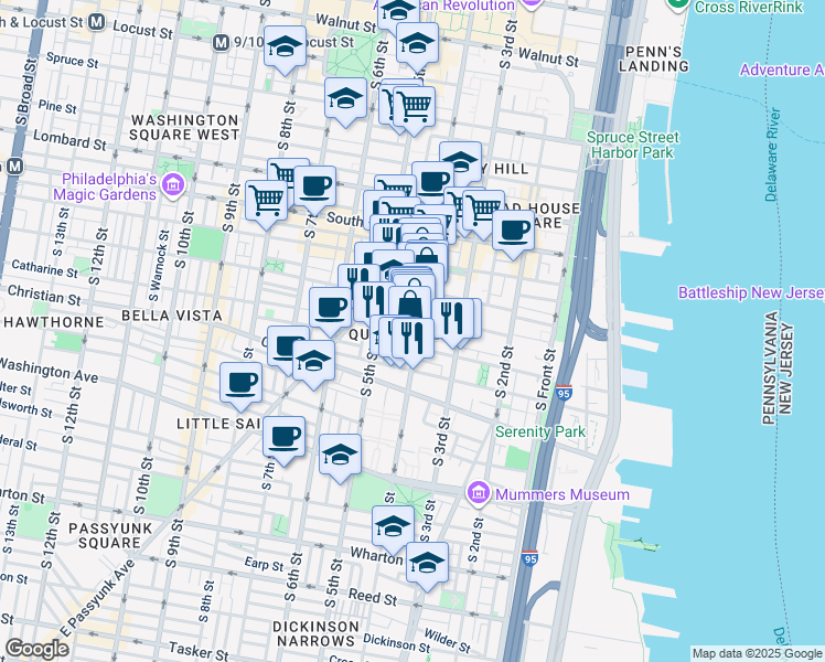 map of restaurants, bars, coffee shops, grocery stores, and more near 764 South 4th Street in Philadelphia