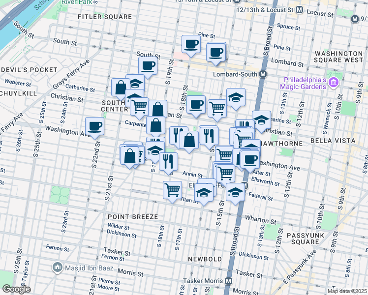 map of restaurants, bars, coffee shops, grocery stores, and more near 1035 South Bouvier Street in Philadelphia