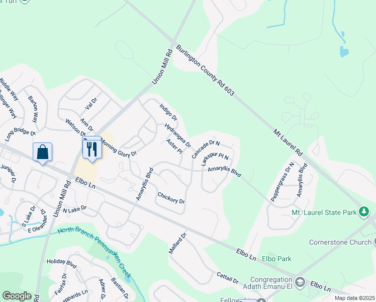 map of restaurants, bars, coffee shops, grocery stores, and more near 214 Dogwood Drive in Mount Laurel Township