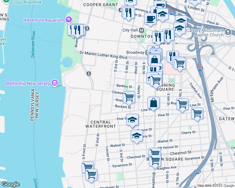 map of restaurants, bars, coffee shops, grocery stores, and more near 318 Clinton Street in Camden