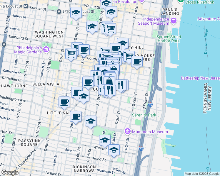 map of restaurants, bars, coffee shops, grocery stores, and more near in Philadelphia