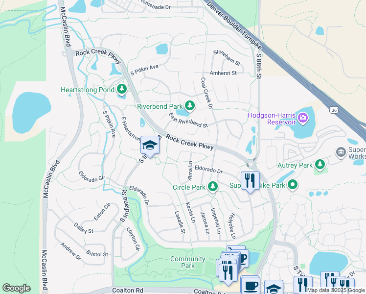 map of restaurants, bars, coffee shops, grocery stores, and more near 1167 Rand Way in Superior