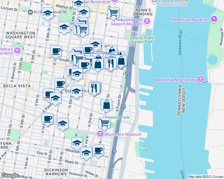 map of restaurants, bars, coffee shops, grocery stores, and more near in Philadelphia