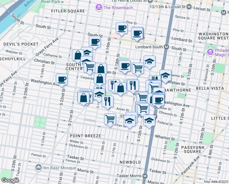 map of restaurants, bars, coffee shops, grocery stores, and more near 1035 South Bouvier Street in Philadelphia