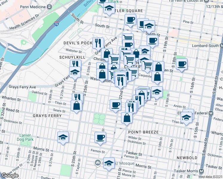 map of restaurants, bars, coffee shops, grocery stores, and more near in Philadelphia