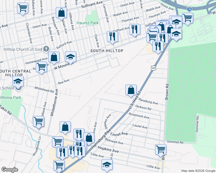 map of restaurants, bars, coffee shops, grocery stores, and more near in Columbus
