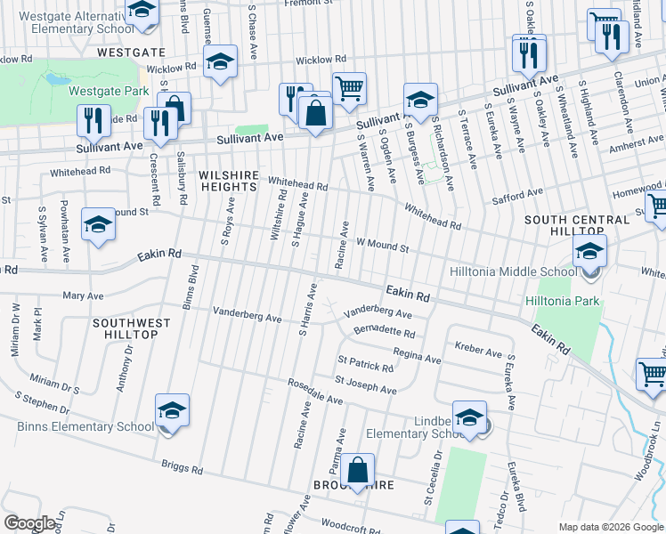 map of restaurants, bars, coffee shops, grocery stores, and more near 774 Racine Avenue in Columbus