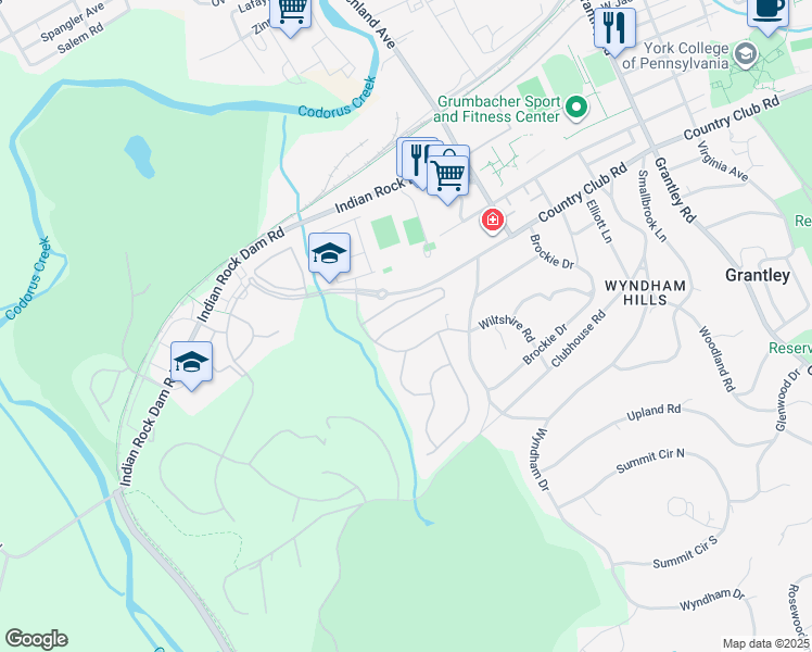 map of restaurants, bars, coffee shops, grocery stores, and more near 1143 Rosecroft Lane in York