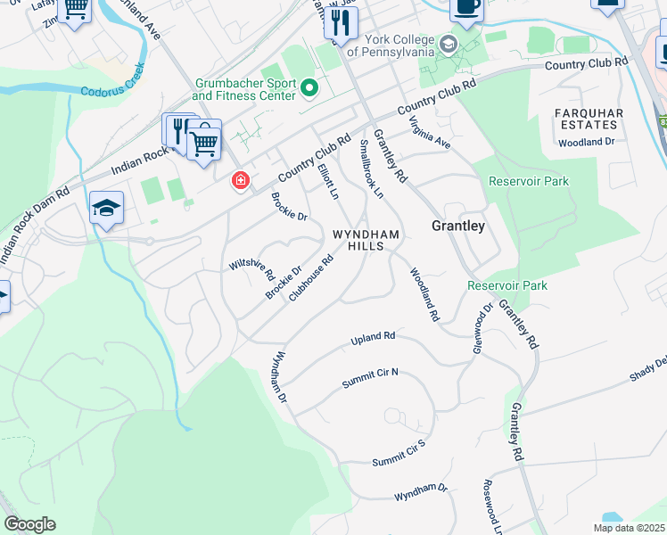 map of restaurants, bars, coffee shops, grocery stores, and more near 850 Clubhouse Road in York
