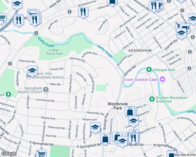 map of restaurants, bars, coffee shops, grocery stores, and more near 616 Hey Lane in Springfield