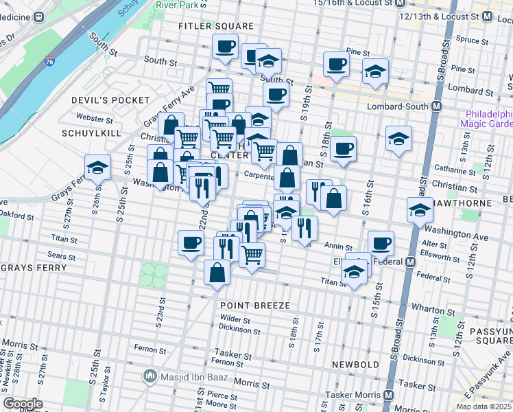 map of restaurants, bars, coffee shops, grocery stores, and more near in Philadelphia