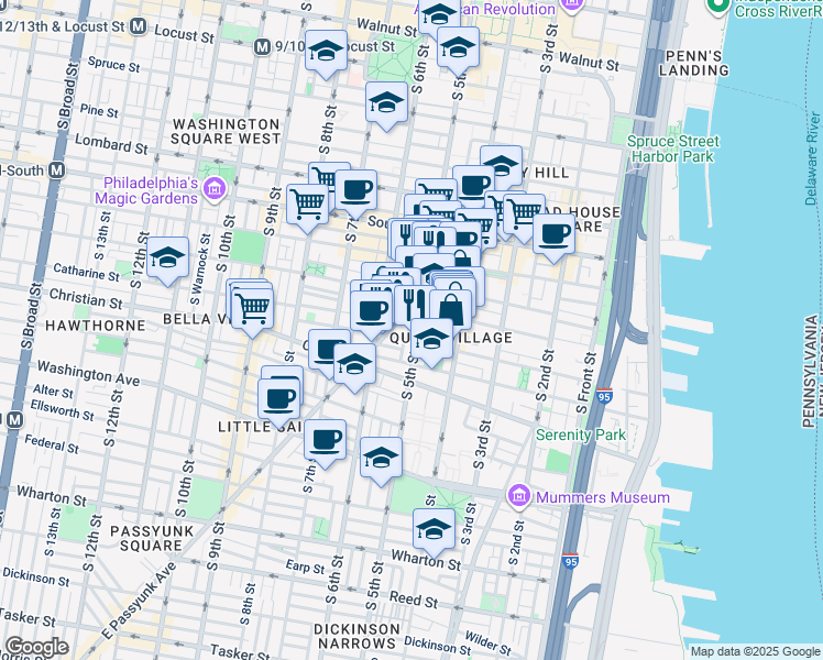 map of restaurants, bars, coffee shops, grocery stores, and more near 774 South 5th Street in Philadelphia