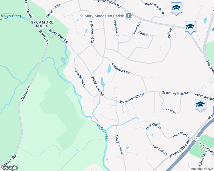 map of restaurants, bars, coffee shops, grocery stores, and more near 500 Foxchase Lane in Media