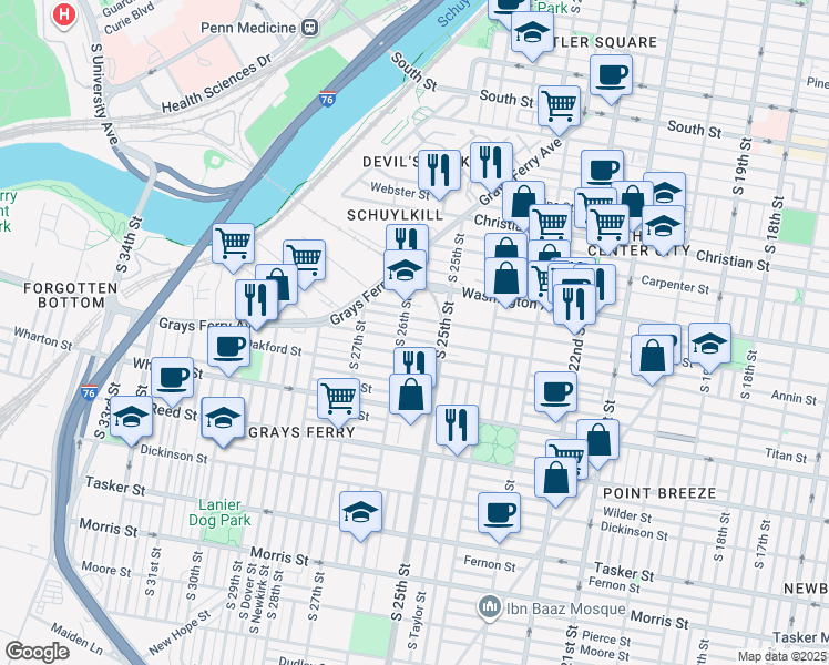 map of restaurants, bars, coffee shops, grocery stores, and more near in Philadelphia