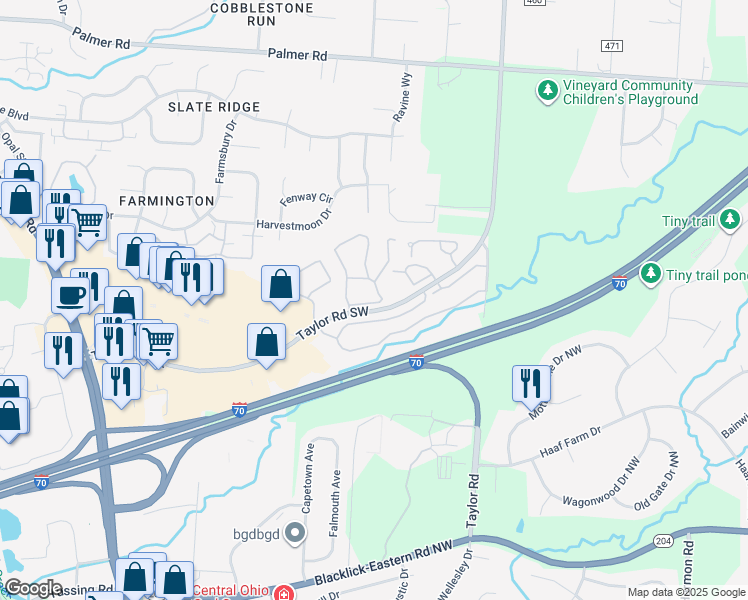map of restaurants, bars, coffee shops, grocery stores, and more near 8120 Lincoln Lane in Reynoldsburg