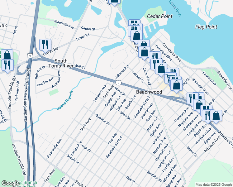 map of restaurants, bars, coffee shops, grocery stores, and more near 309 Ensign Avenue in Beachwood