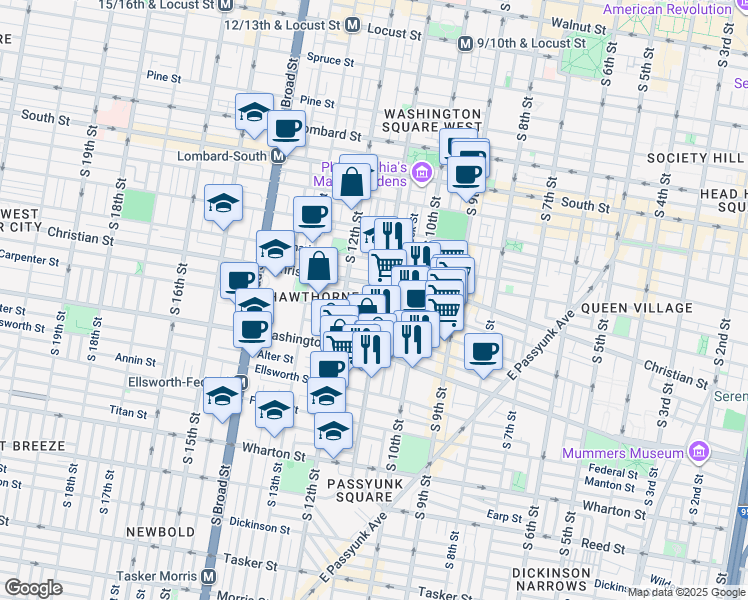 map of restaurants, bars, coffee shops, grocery stores, and more near 1118 Montrose Street in Philadelphia