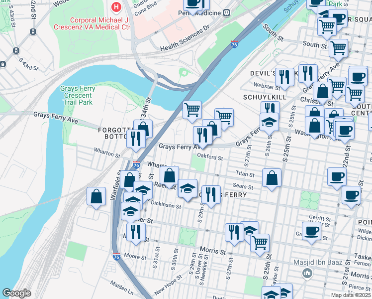 map of restaurants, bars, coffee shops, grocery stores, and more near in Philadelphia