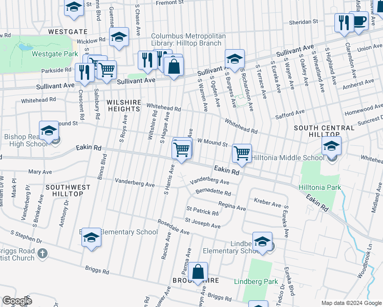 map of restaurants, bars, coffee shops, grocery stores, and more near 774 Racine Avenue in Columbus