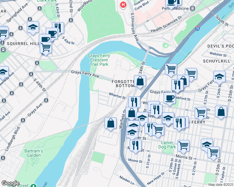 map of restaurants, bars, coffee shops, grocery stores, and more near 1248 South Harmony Street in Philadelphia