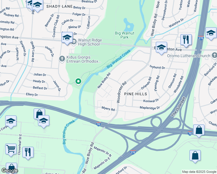 map of restaurants, bars, coffee shops, grocery stores, and more near 1840 Coventry Lane in Columbus