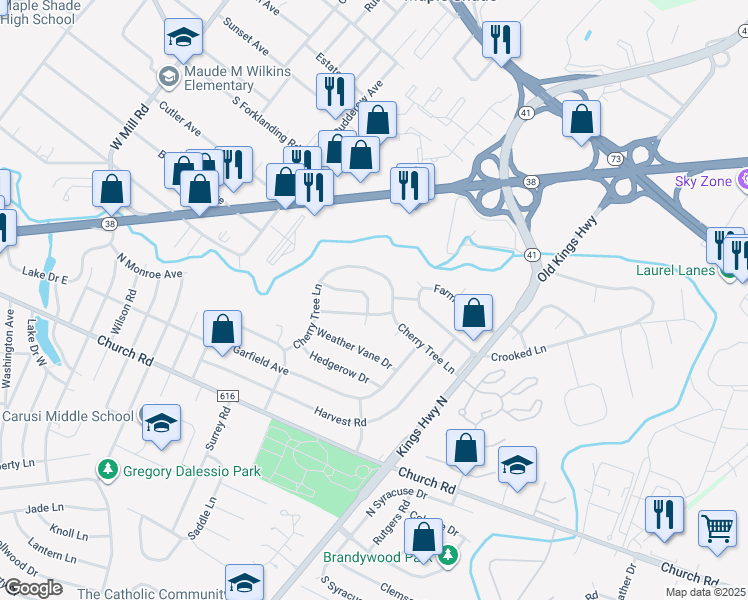 map of restaurants, bars, coffee shops, grocery stores, and more near 118 Spring House Road in Cherry Hill