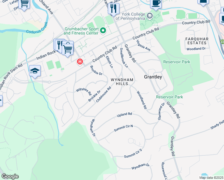 map of restaurants, bars, coffee shops, grocery stores, and more near 850 Clubhouse Road in York