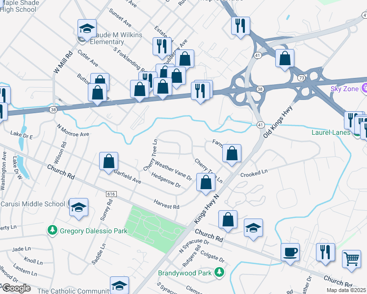 map of restaurants, bars, coffee shops, grocery stores, and more near 118 Spring House Road in Cherry Hill