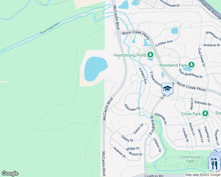 map of restaurants, bars, coffee shops, grocery stores, and more near 1737 High Plains Court in Superior