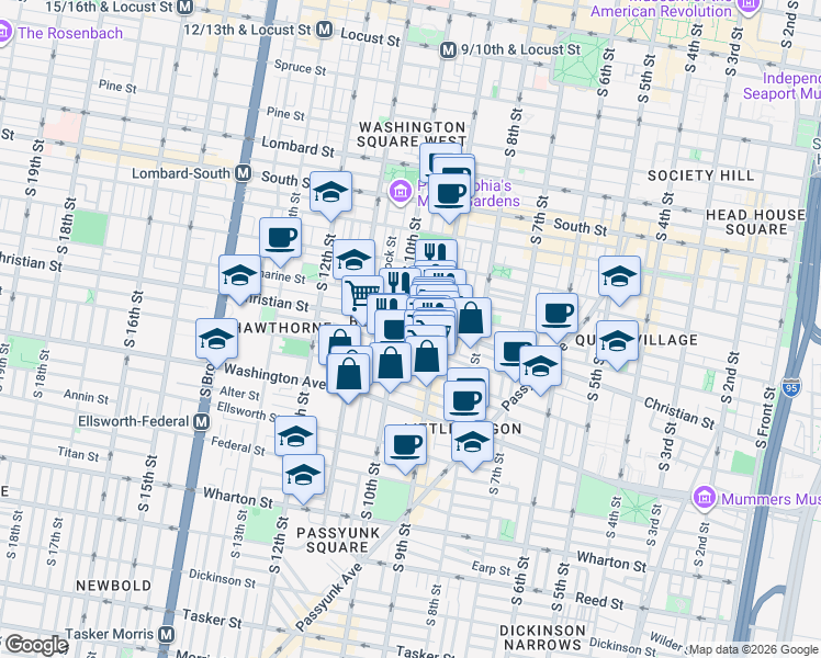 map of restaurants, bars, coffee shops, grocery stores, and more near in Philadelphia