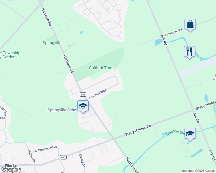 map of restaurants, bars, coffee shops, grocery stores, and more near 44 Foxcroft Way in Mount Laurel Township