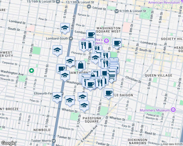 map of restaurants, bars, coffee shops, grocery stores, and more near 1116 Montrose Street in Philadelphia