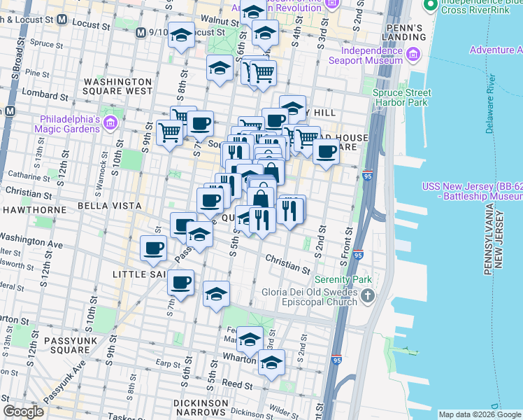 map of restaurants, bars, coffee shops, grocery stores, and more near in Philadelphia