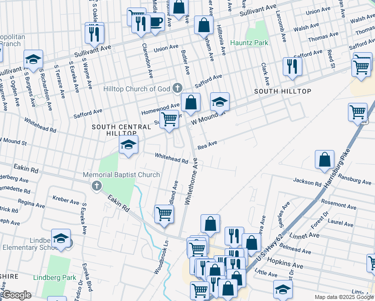 map of restaurants, bars, coffee shops, grocery stores, and more near 826 Midland Avenue in Columbus