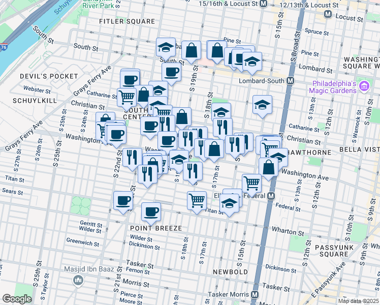 map of restaurants, bars, coffee shops, grocery stores, and more near 1047 Dorrance Street in Philadelphia