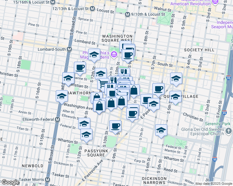 map of restaurants, bars, coffee shops, grocery stores, and more near in Philadelphia