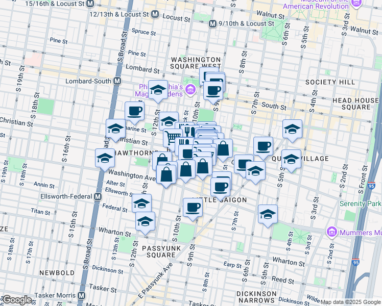 map of restaurants, bars, coffee shops, grocery stores, and more near 903 South 10th Street in Philadelphia