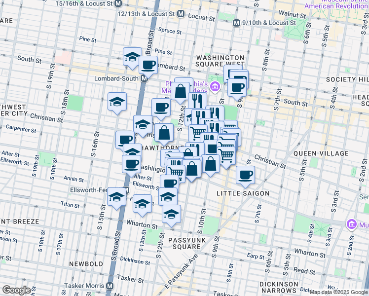 map of restaurants, bars, coffee shops, grocery stores, and more near 1120 Montrose Street in Philadelphia