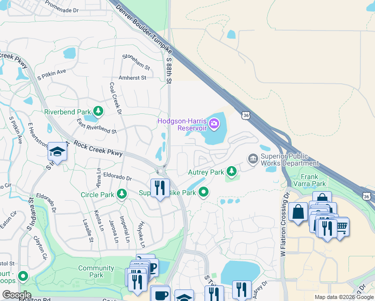 map of restaurants, bars, coffee shops, grocery stores, and more near 1937 Reliance Circle in Superior