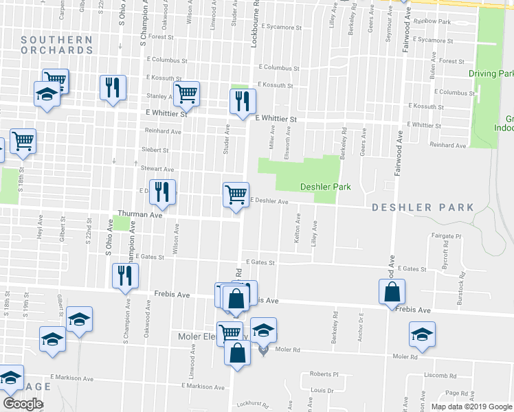 map of restaurants, bars, coffee shops, grocery stores, and more near 1311 Miller Avenue in Columbus