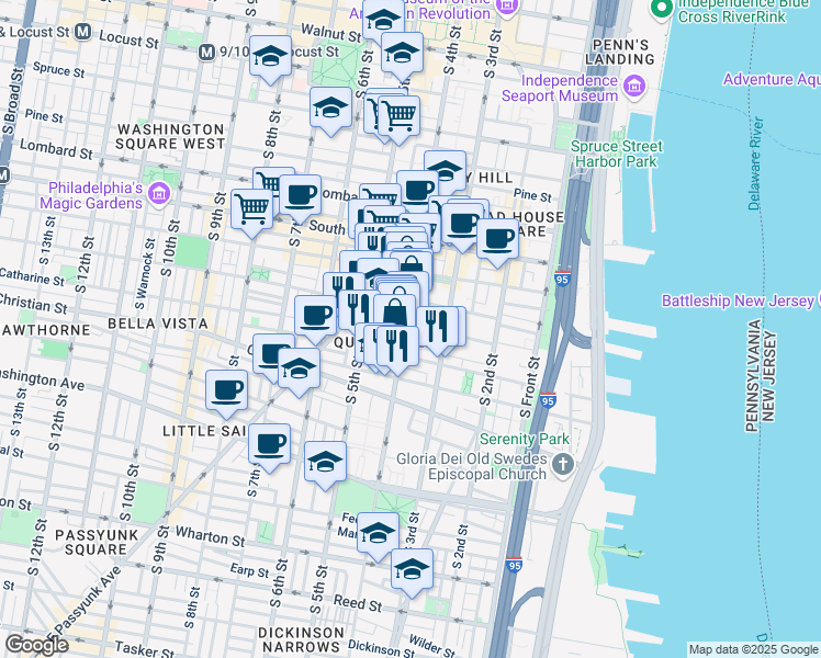 map of restaurants, bars, coffee shops, grocery stores, and more near 743 South 4th Street in Philadelphia