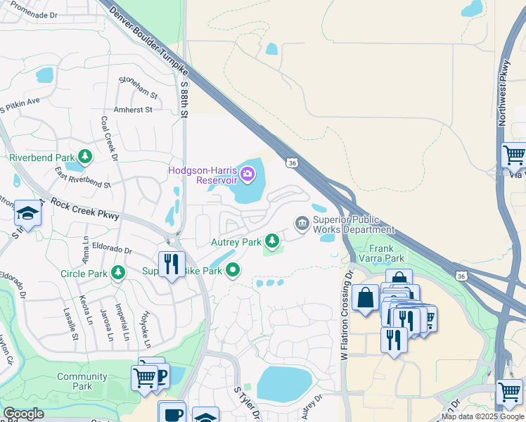 map of restaurants, bars, coffee shops, grocery stores, and more near 1876 Mallard Drive in Superior