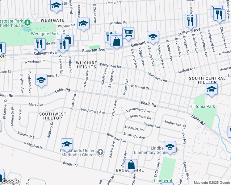 map of restaurants, bars, coffee shops, grocery stores, and more near 769 South Harris Avenue in Columbus
