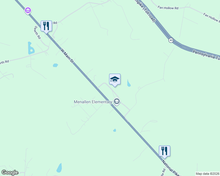 map of restaurants, bars, coffee shops, grocery stores, and more near Menallen School Dr in Uniontown