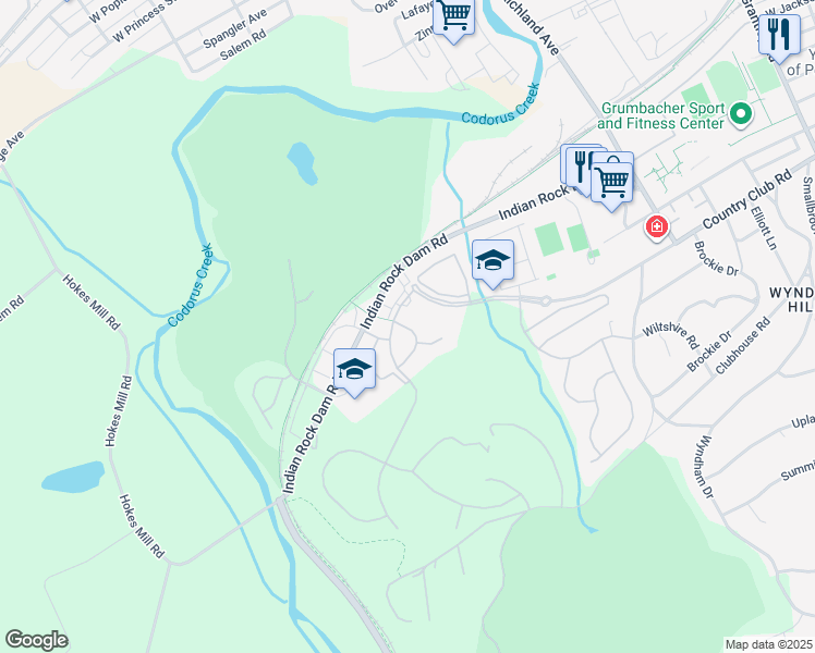 map of restaurants, bars, coffee shops, grocery stores, and more near 1119 Turnberry Lane in York