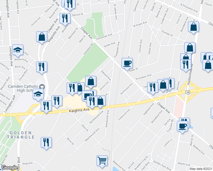 map of restaurants, bars, coffee shops, grocery stores, and more near 609 Jerome Avenue in Cherry Hill