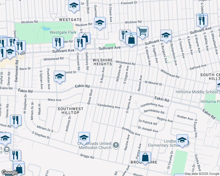 map of restaurants, bars, coffee shops, grocery stores, and more near 760 Chestershire Road in Columbus